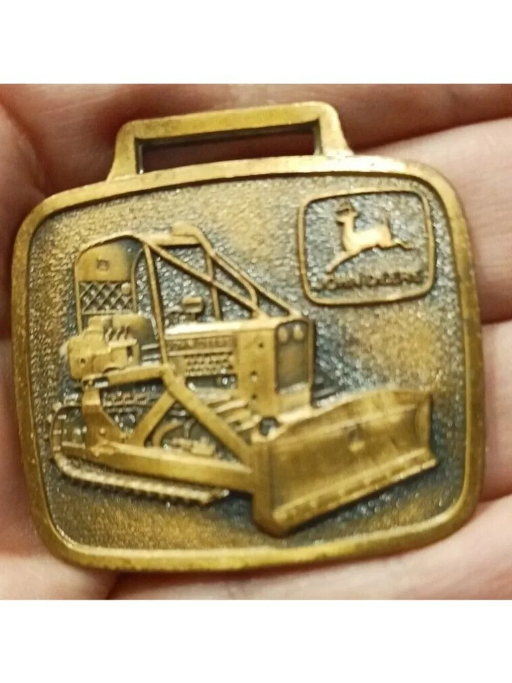 John Deere JD450B Bulldozer Watch Fob Brass Tractor Grader Vintage Moline #G-8